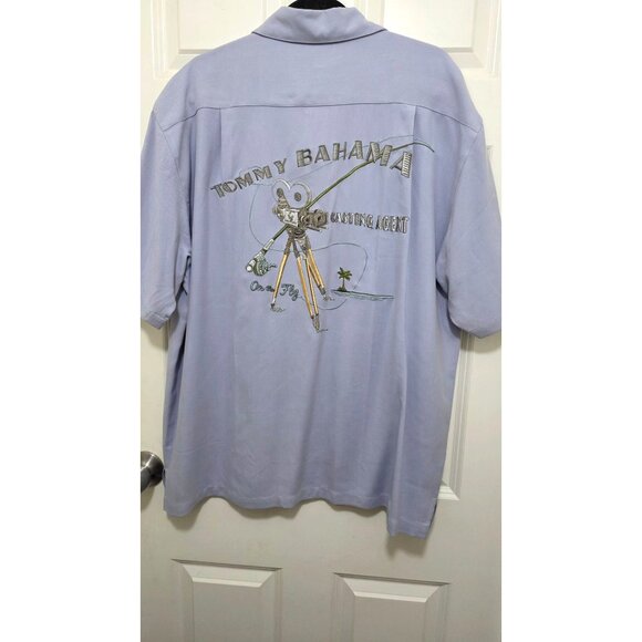 Tommy Bahama Men's XL 100% Silk Relax Shirt Embroidered Back Graphic Light Blue - Picture 3 of 8